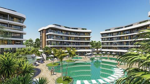 Leilighet i Oba, Alanya med basseng og 1 til 5 soverom til salgs