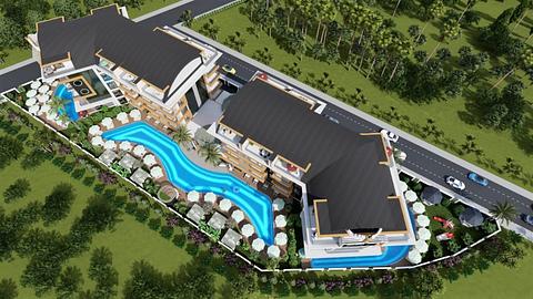 Lejlighed til salg i Alanya Oba med pool og sauna, 1 eller 2 soveværelser