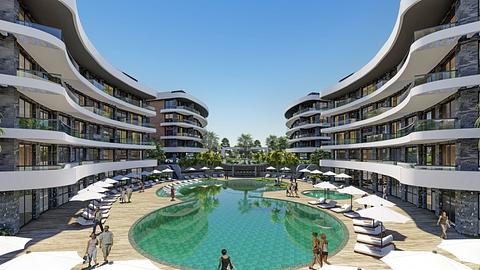 Leilighet i Oba, Alanya med basseng og 1 til 5 soverom til salgs