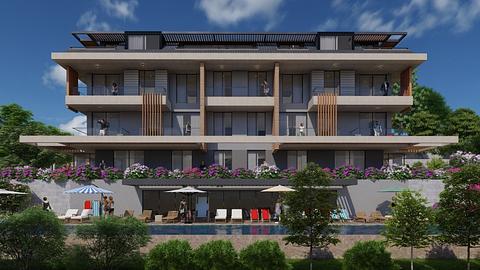 Lejlighed med swimmingpool og 2, 3, 4 soveværelser til salg i Alanya Hasbahce