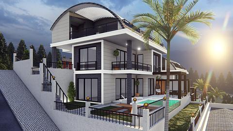 Sea View Villa i Bektas, Alanya med 2-3 soveværelser til salg