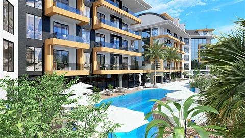 Lejlighed til salg i Alanya Oba med pool og sauna, 1 eller 2 soveværelser