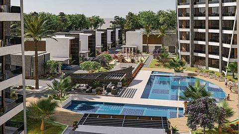 Fantastisk tvillingetårn i den moderne del af Antalya, Altint